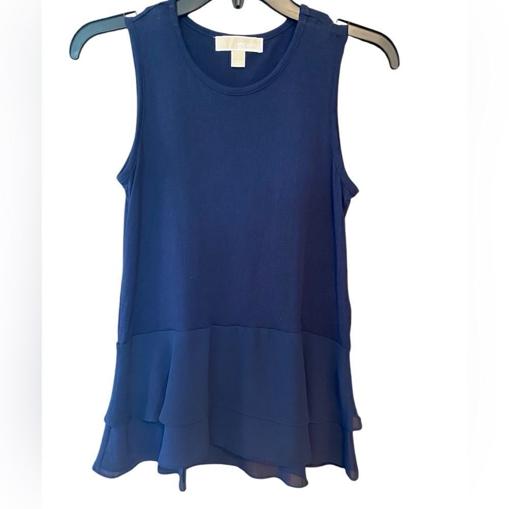 Michael Kors Sz S Navy Blue Ruffle Hem Sleeveless Tank Casual Everyday Top